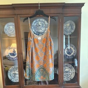 CAbi Orange and Teal Patterned Blouse